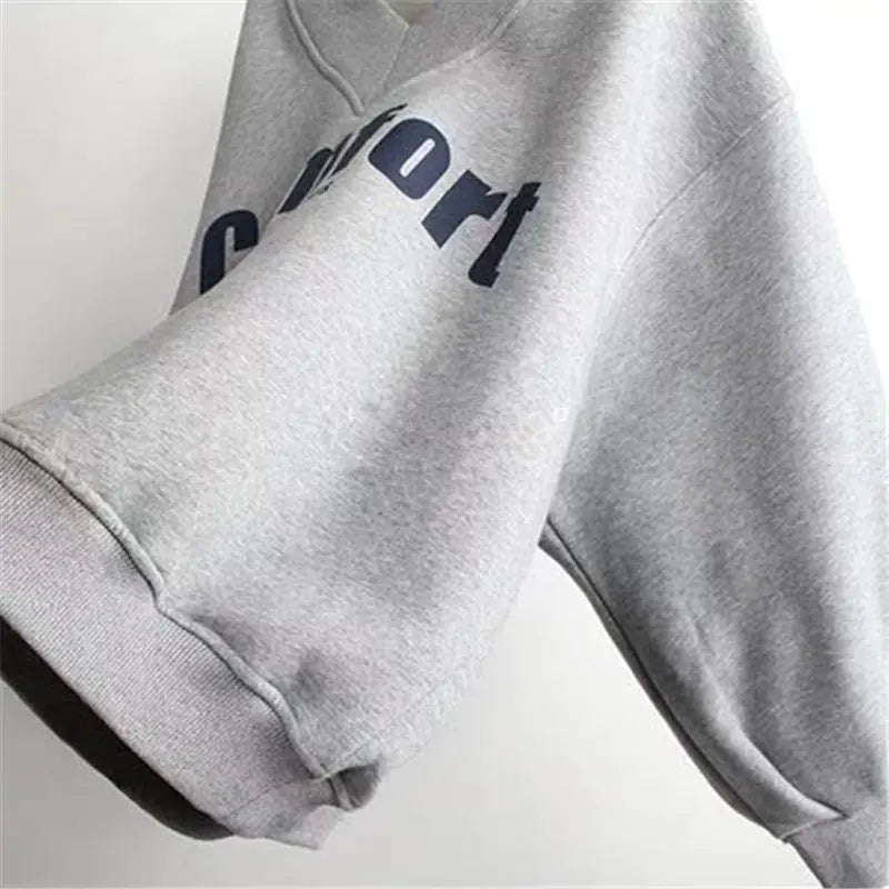 Thick O-Neck Hoodies for Women with Lantern Sleeves
