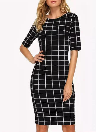 Fashionable Slim Fit Plaid Dress Set for Women