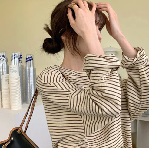 Striped Long Sleeve Turtleneck Top