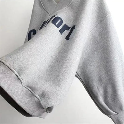 Thick O-Neck Hoodies for Women with Lantern Sleeves