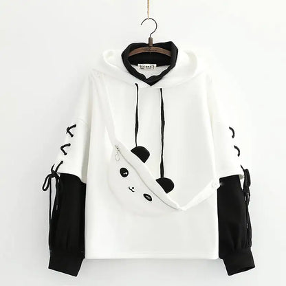 Women's Fleece Hooded Sweater with Panda Design