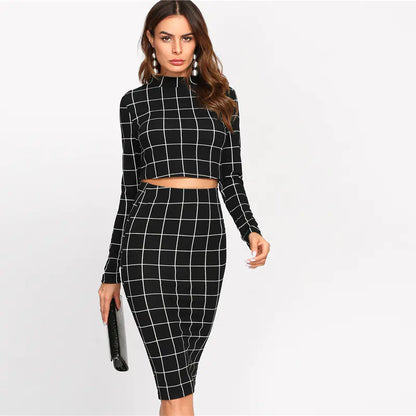 Fashionable Slim Fit Plaid Dress Set for Women