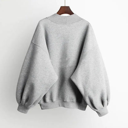 Thick O-Neck Hoodies for Women with Lantern Sleeves