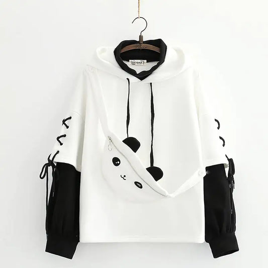 Women's Fleece Hooded Sweater with Panda Design
